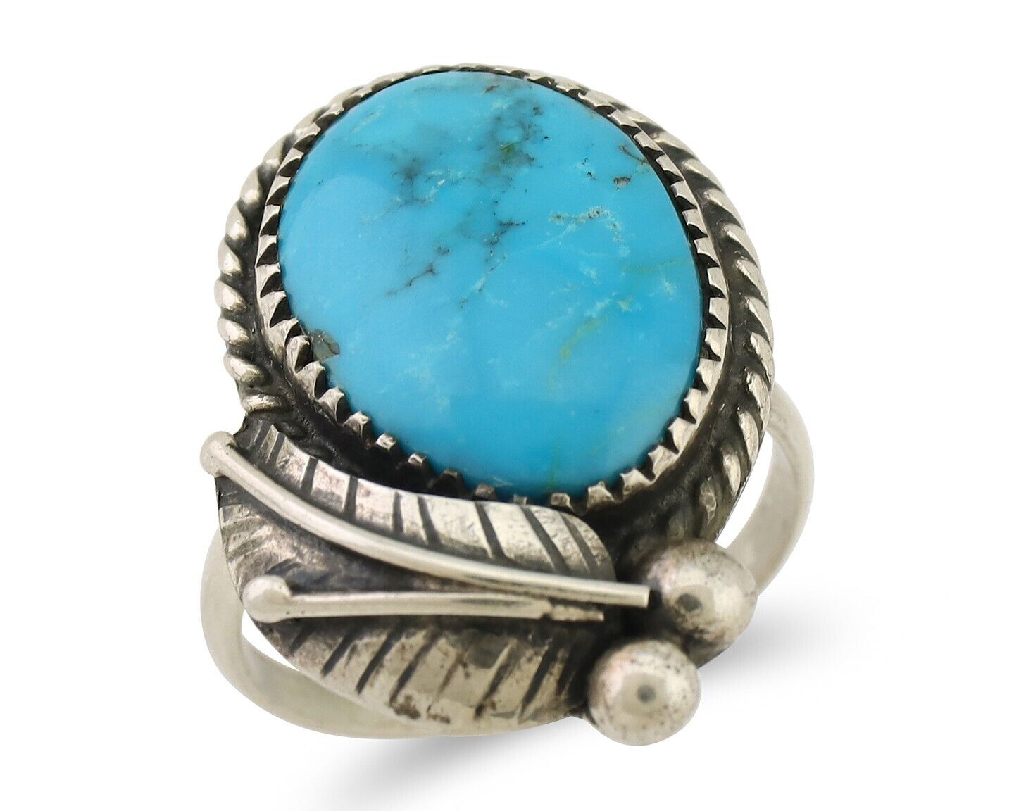 Navajo Ring 925 Silver Natural Kingman Turquoise Native American Artist C.80's