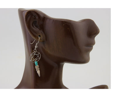 Navajo Dangle Dream Catcher Earrings 925 Silver Blue Turquoise Native Artist C80