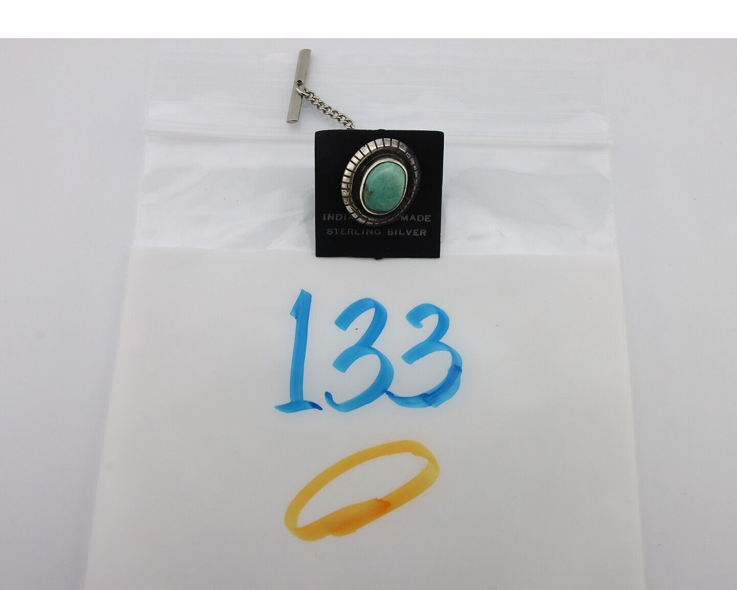 Navajo Tie Tack 925 Silver Natural Mined Turquoise Native American Artist C.80's