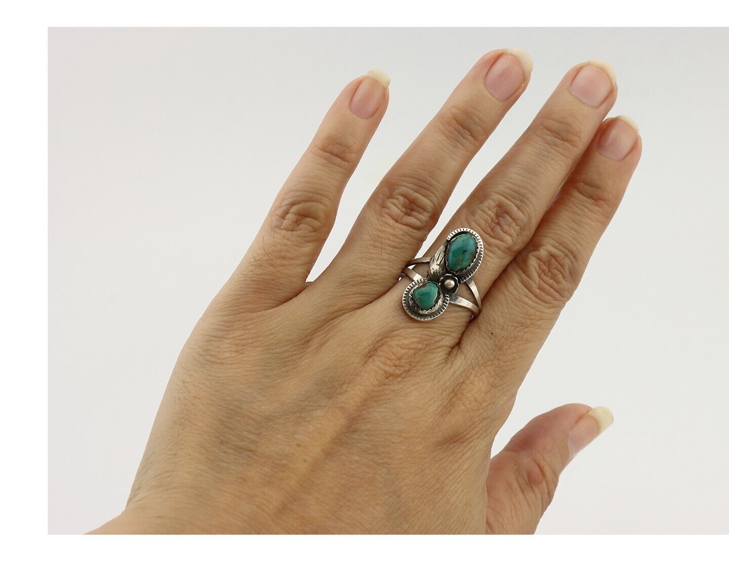 Navajo Ring 925 Silver Natural AAA Blue Turquoise Artist Signed Tom Willeto C80s