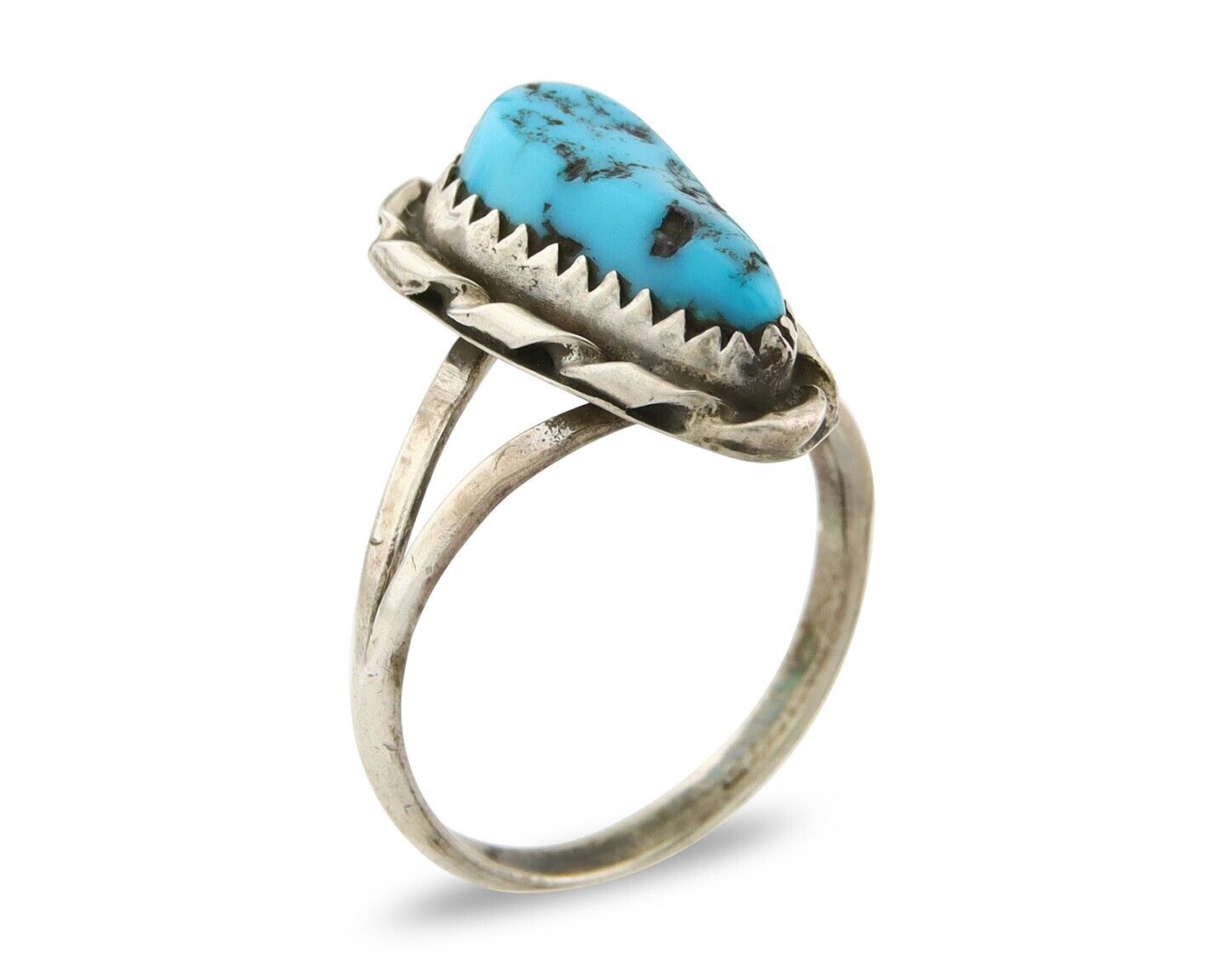 Navajo Ring 925 Sterling Natural Mined Blue Nugget Turquoise C.80's Size 5.75