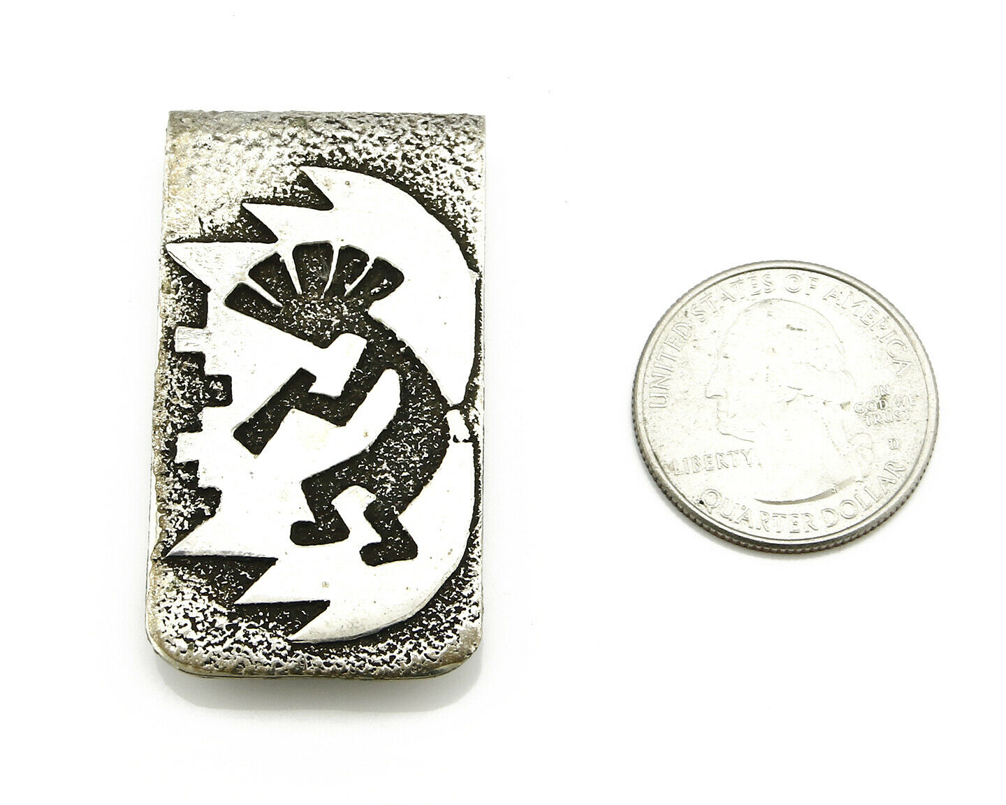Navajo Money Clip .925 Silver & Nickle Hand Stamped Artist RB C.80's-90's