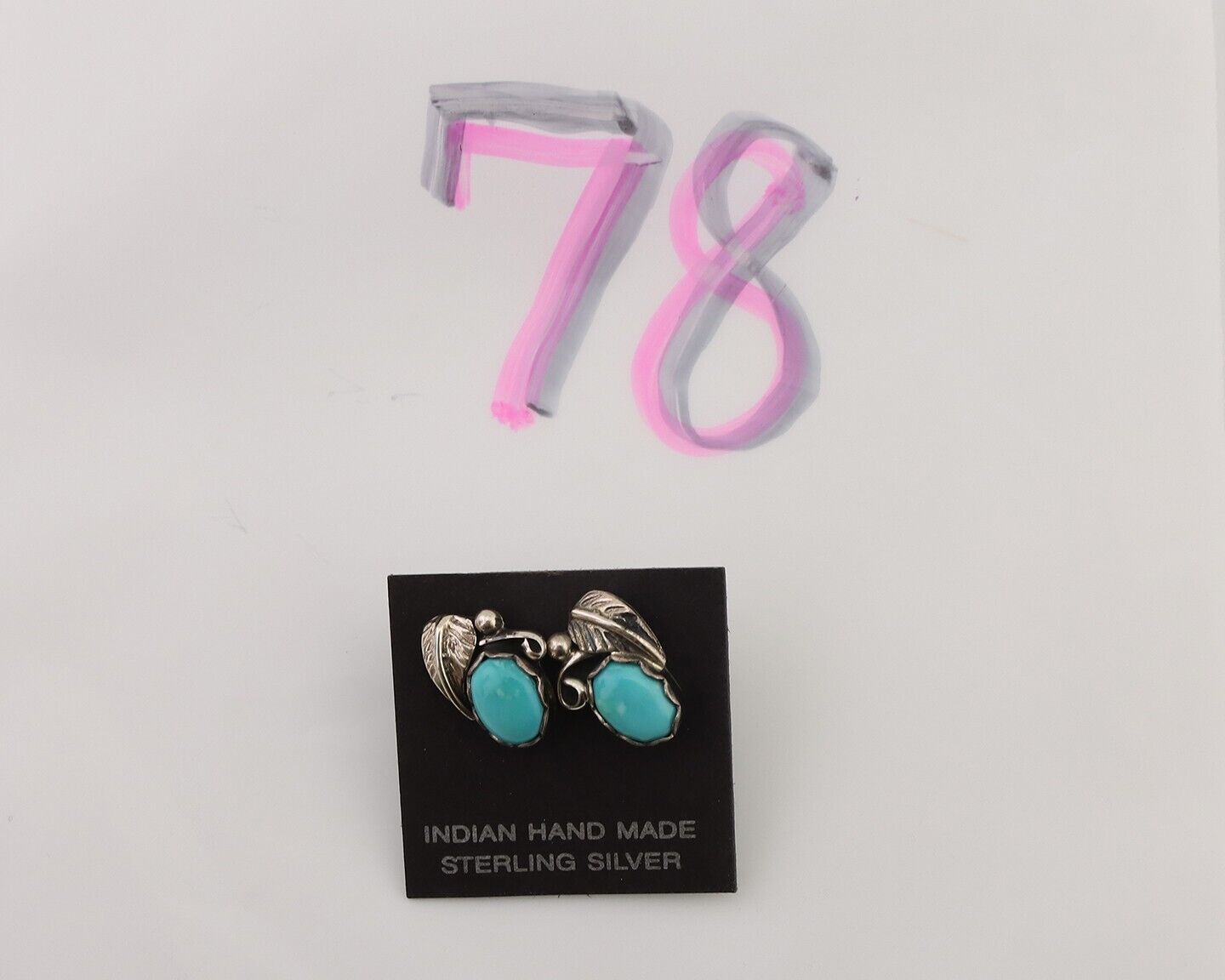 Navajo Handmade Earrings 925 Silver Natural Turquoise Native Artist C.80's