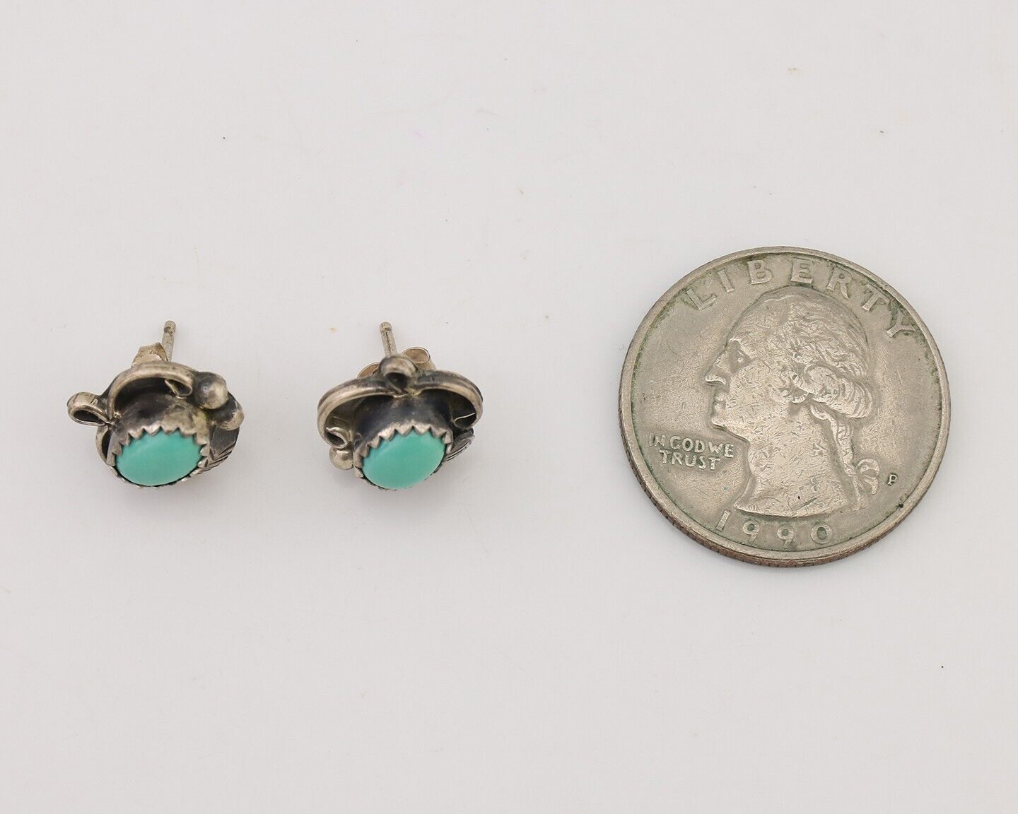 Navajo Handmade Earrings 925 Silver Natural Turquoise Native Artist C.80's