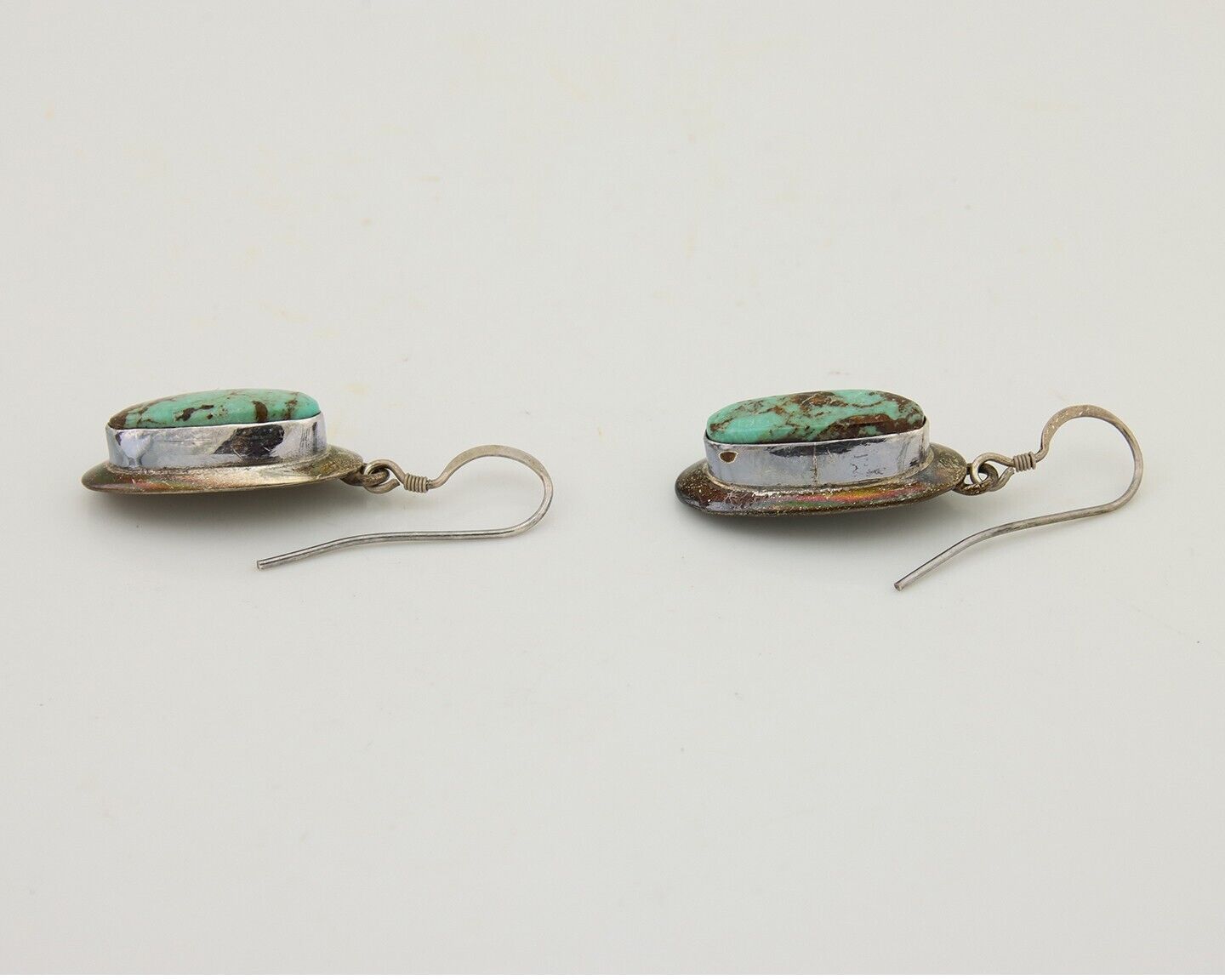 Navajo Shield Earrings 925 Silver Natural Blue Turquoise Signed Windmill C.80s