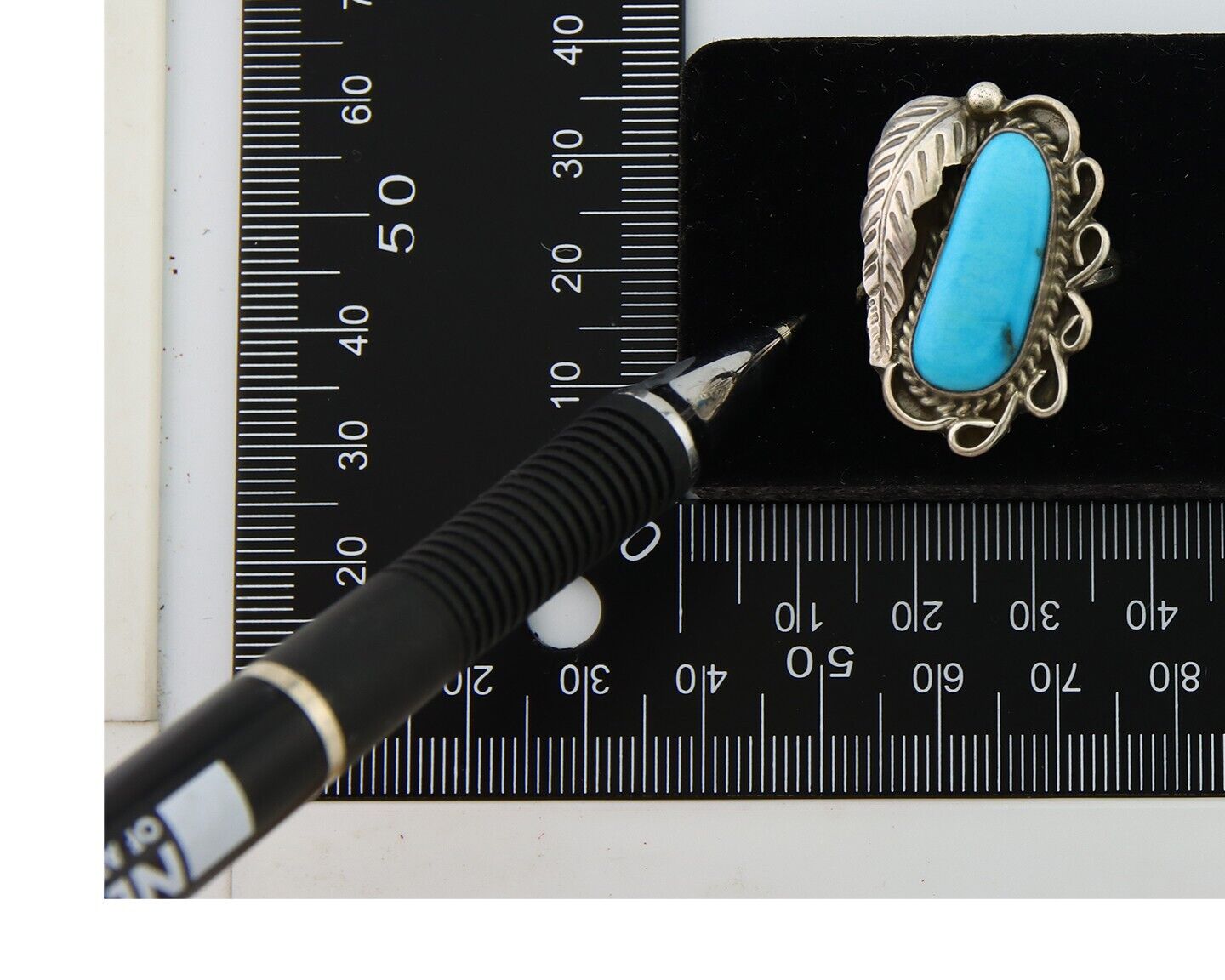 Navajo Ring .925 Sterling Blue Turquoise Artist Signed EK C.80's