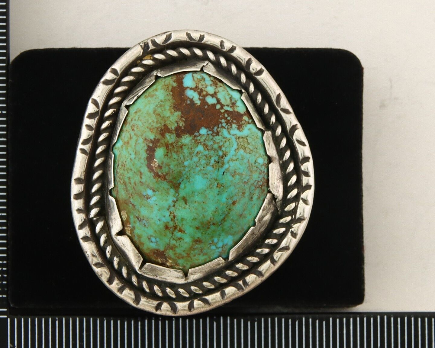 Navajo Ring 925 Sterling Natural Mined Turquoise Signed BM C.80's Size 7
