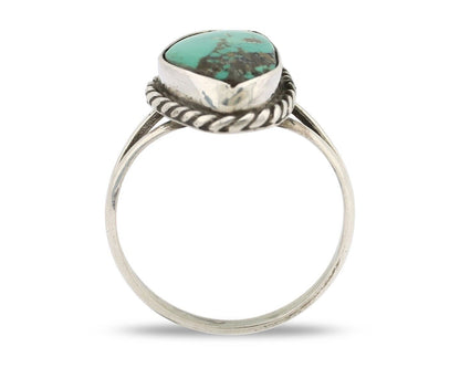 Navajo Ring 925 Silver Natural Turquoise Artist Signed Rabbit Stick C.80's