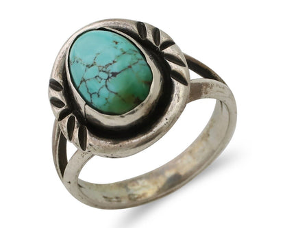 Navajo Ring 925 Silver Spiderweb Turquoise Native American Artist C.80's