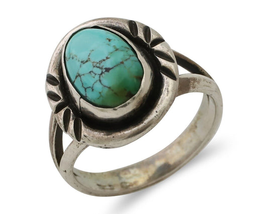 Navajo Ring 925 Silver Spiderweb Turquoise Native American Artist C.80's
