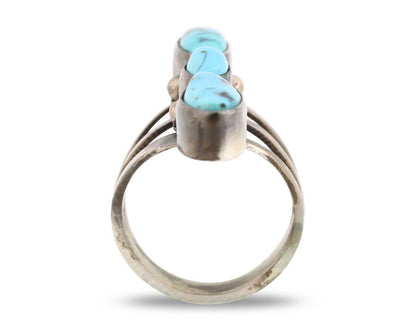 Navajo 3 Stone Ring 925 Silver Blue Turquoise Native American Artist C.80's