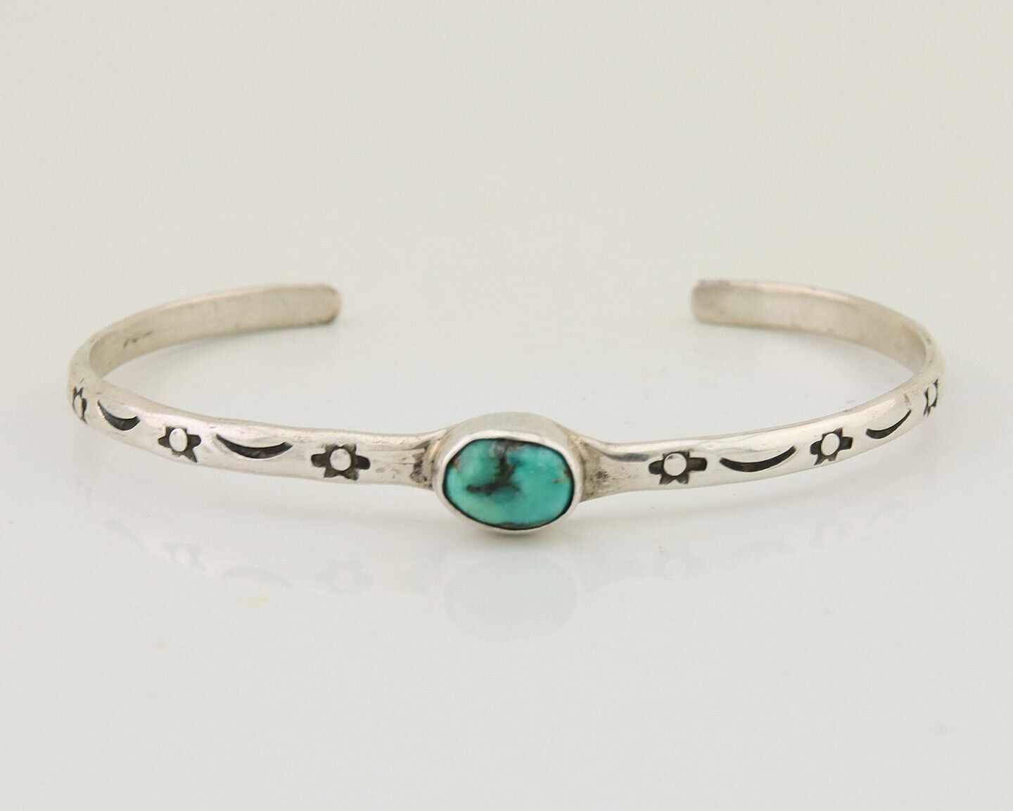 Navajo Hand Stamped Cuff Bracelet Turquoise 925 Silver Native American Artist