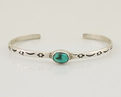 Navajo Hand Stamped Cuff Bracelet Turquoise 925 Silver Native American Artist