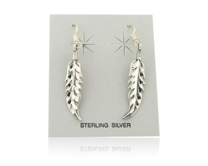 Navajo Feather Earrings Sterling Silver Dangle Vintage Authentic Signed Masha