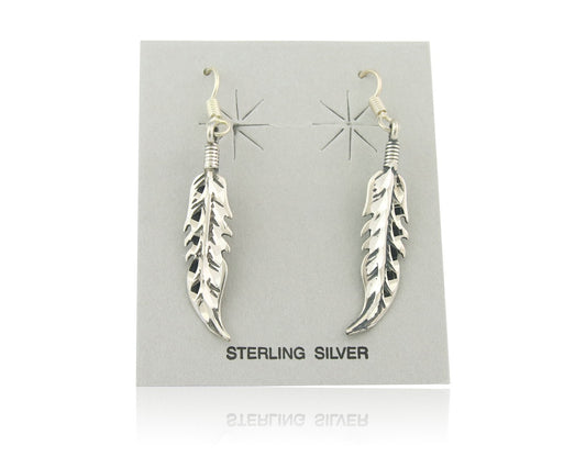 Navajo Feather Earrings Sterling Silver Dangle Vintage Authentic Signed Masha