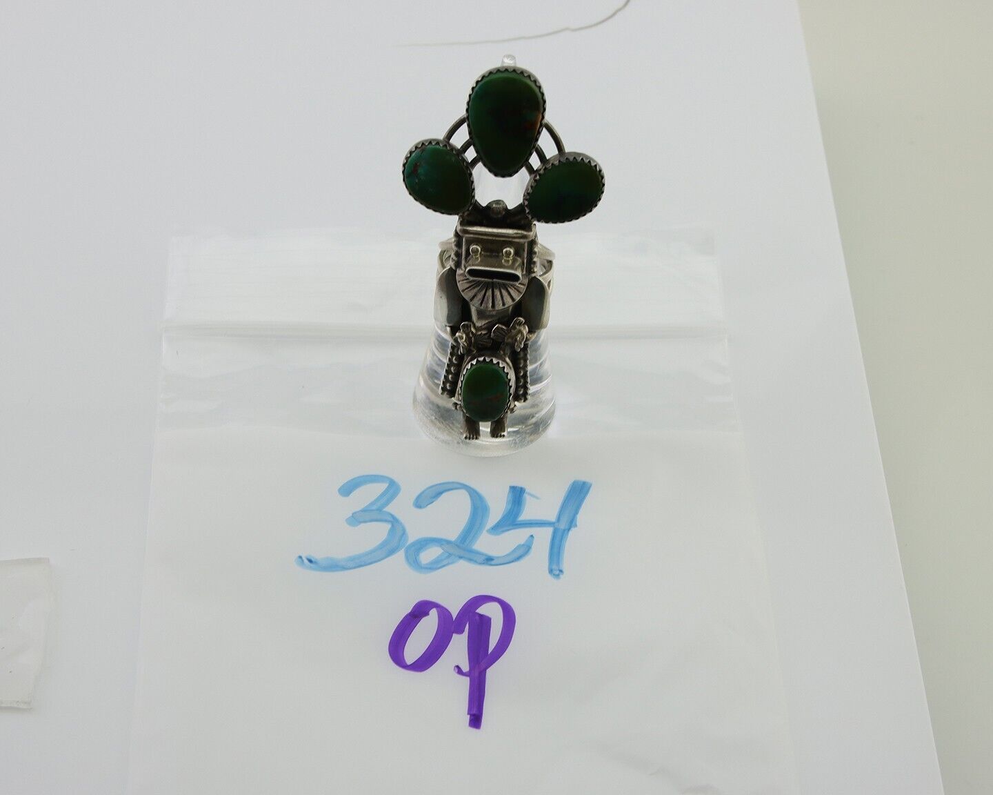 Navajo Kachina Ring 925 Silver Royston Turquoise Signed Broken Arrow C.80's