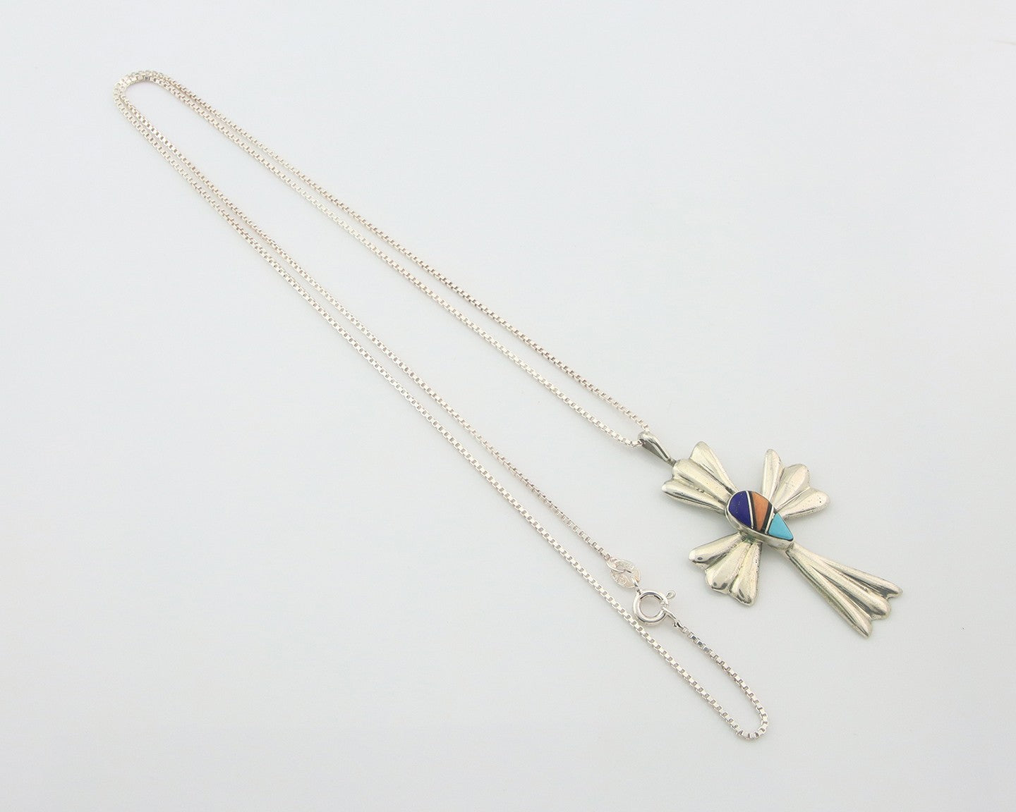 Navajo Cross Necklace Sterling Silver Authentic Natural Gemstones Signed M