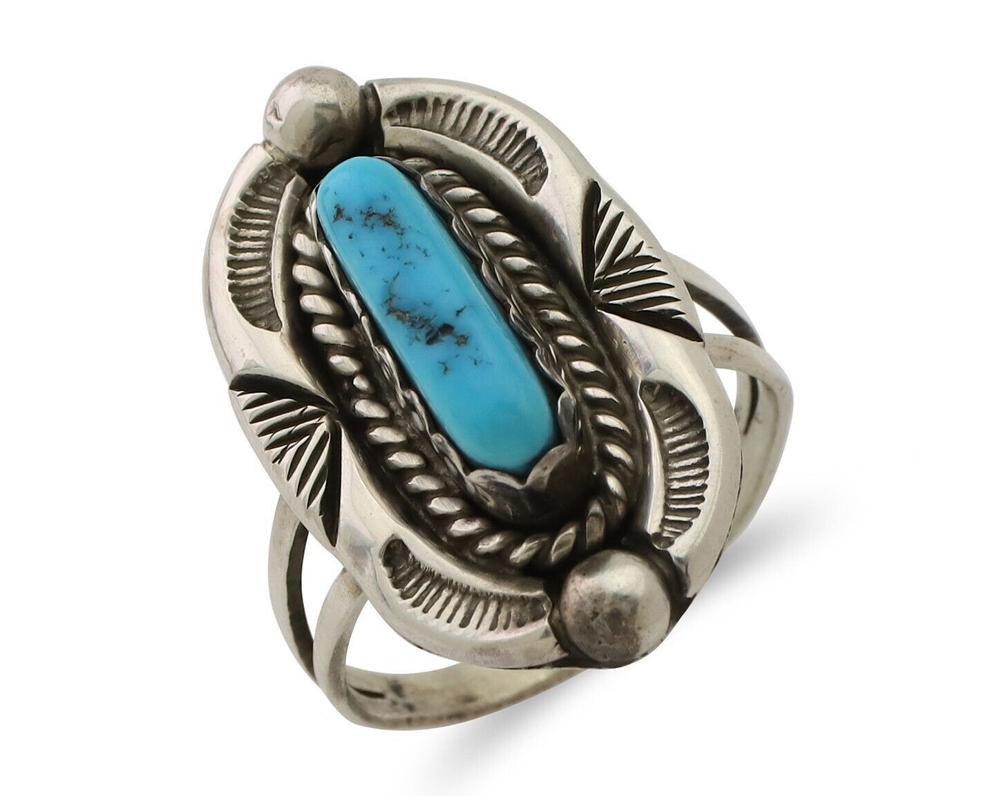 Navajo Ring 925 Silver Sleeping Beauty Turquoise Signed V & N EDSITTY C.80's