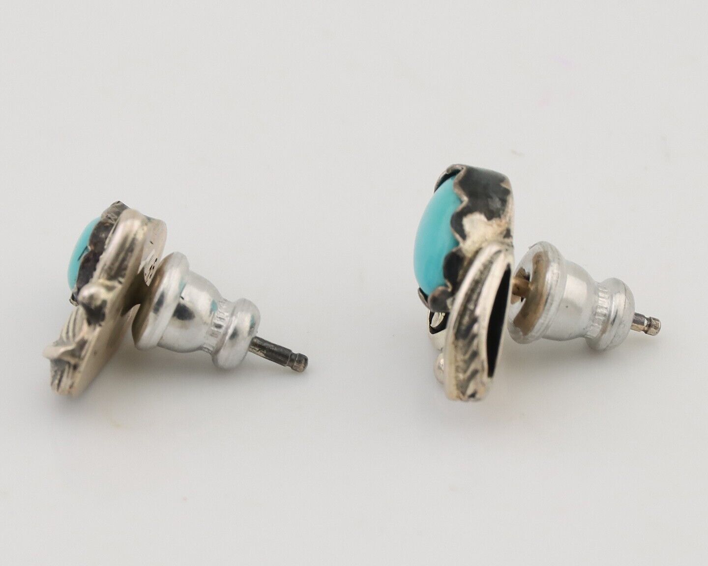 Navajo Handmade Earrings 925 Silver Natural Turquoise Native Artist C.80's