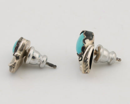 Navajo Handmade Earrings 925 Silver Natural Turquoise Native Artist C.80's