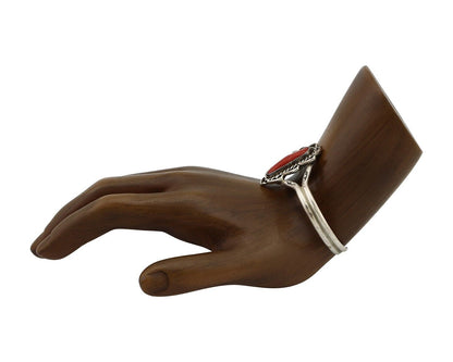Navajo Bracelet 925 Silver Natural Red Coral Artist Signed L Begay C.80's