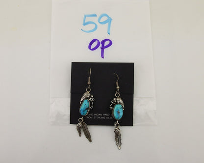 Navajo Dangle Earrings 925 Silver Blue Turquoise Native American Artist C.80's