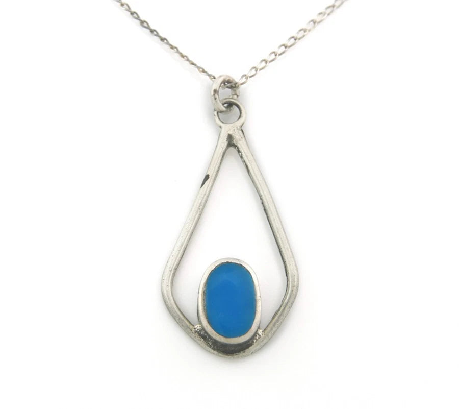 Navajo Necklace Sterling Silver Natural Blue Turquoise Vintage