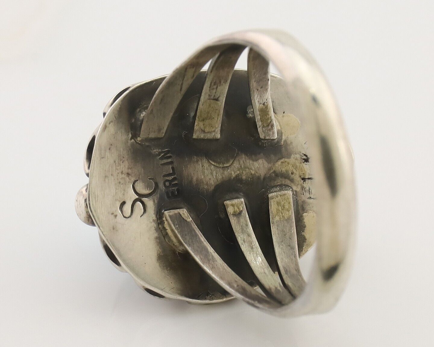 Navajo Ring 925 Silver Sleeping Beauty Turquoise Artist Signed SC C.80's