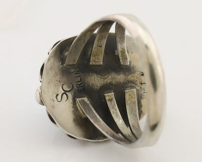 Navajo Ring 925 Silver Sleeping Beauty Turquoise Artist Signed SC C.80's
