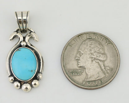 Navajo Pendant 925 Silver Natural Turquoise Artist Signed RB C.80's