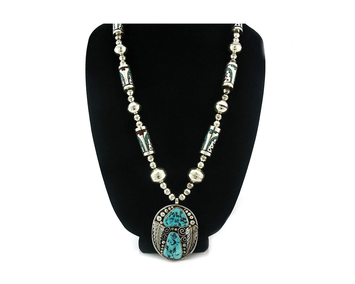 Navajo Necklace Natural Gemstones Vintage Signed William Singer C.80's Handmade
