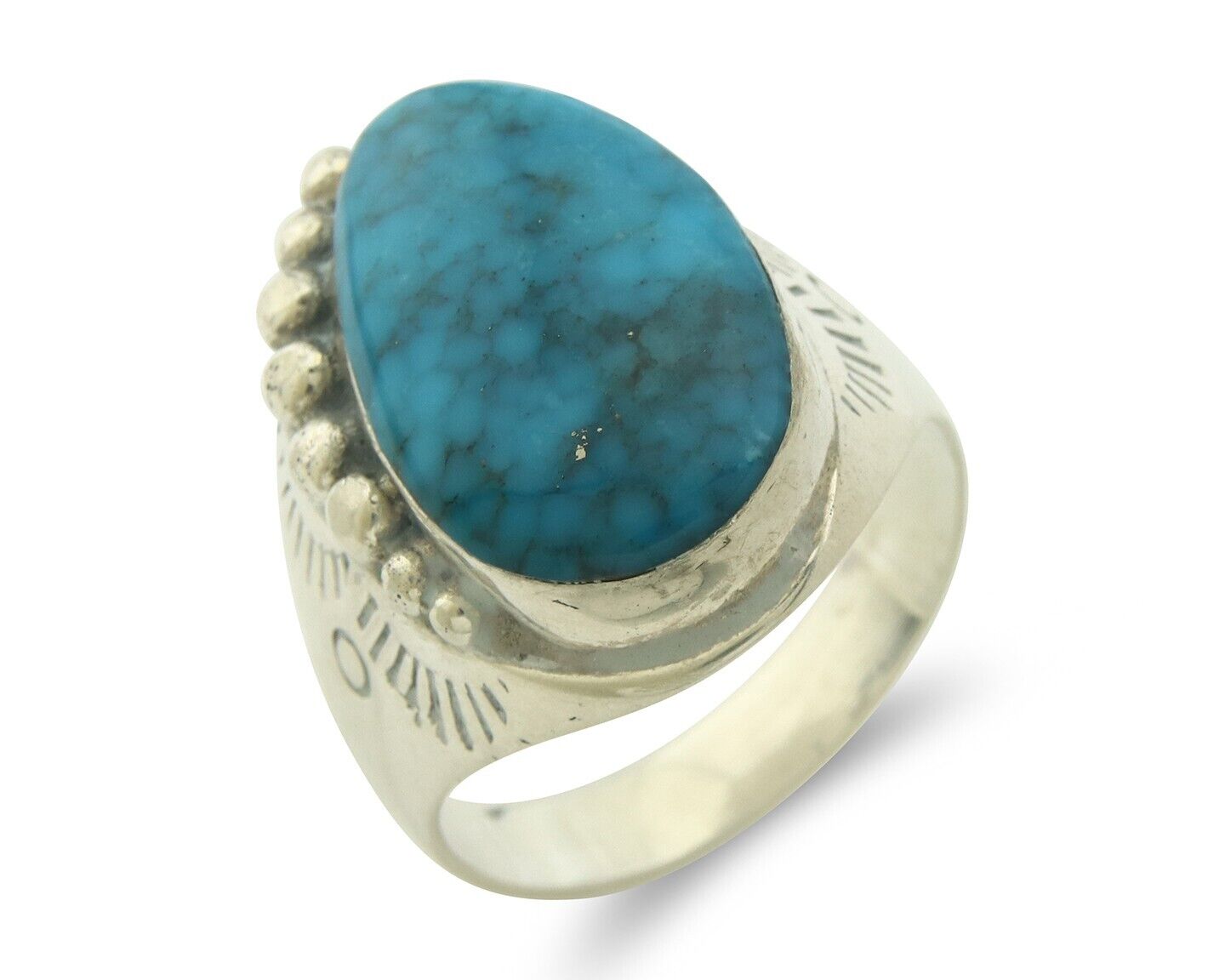Navajo Men Ring 925 Sterling Natural Blue Turquoise Native Artist C80s Size 14.5