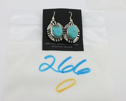 Navajo Handmade Earrings 925 Silver Natural Arizona Turquoise Signed Gecko C.80s