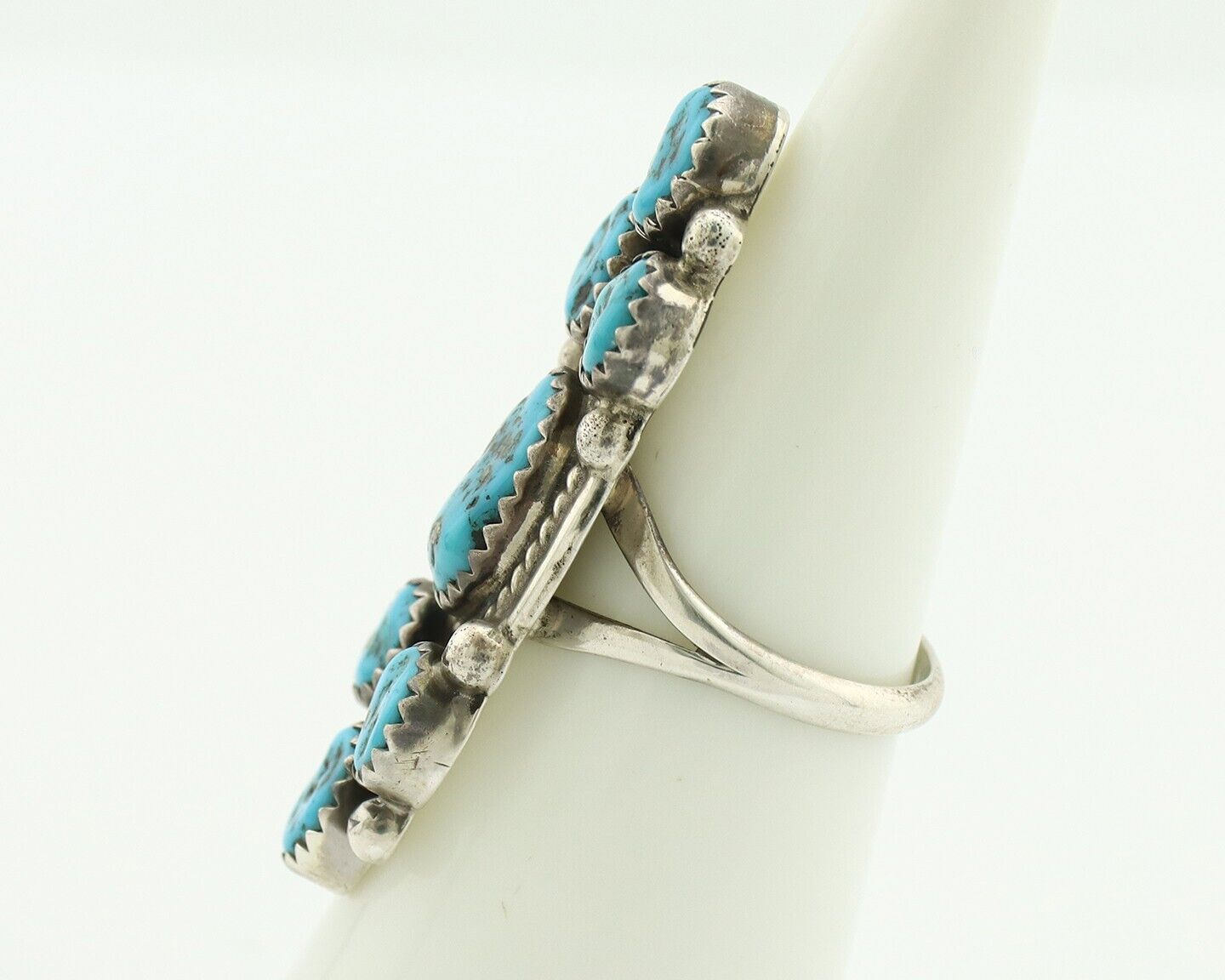 Navajo Ring .925 Silver Blue Morenci Turquoise Artist Signed IHMJ & MT C.80's