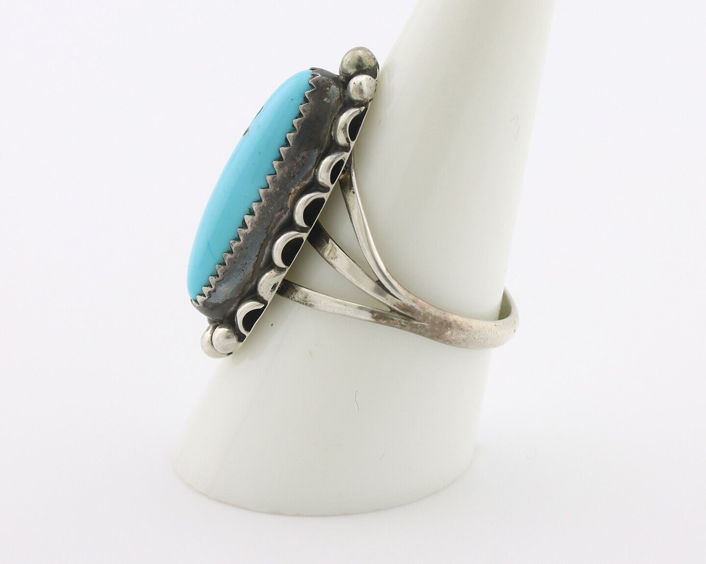 Navajo Ring .925 Silver Sleeping Beauty Turquoise Signed SkyStone Creations C80s