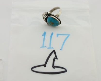Navajo Ring 925 Silver Natural Kingman Turquoise Native American Artist C.80's