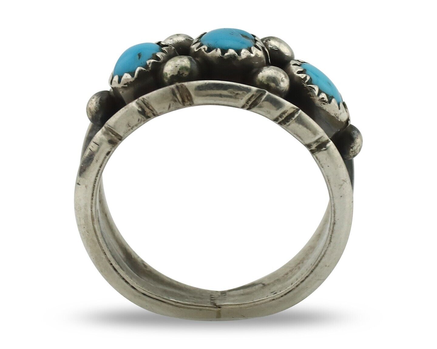 Navajo Ring 925 Silver Sleeping Beauty Turquoise Artist Signed RC C.80's