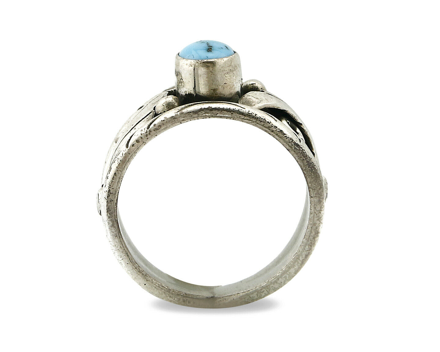 Navajo Ring .925 Silver Handmade Sleeping Beauty Turquoise Signed ELA C.80's