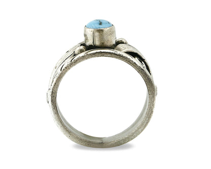 Navajo Ring .925 Silver Handmade Sleeping Beauty Turquoise Signed ELA C.80's