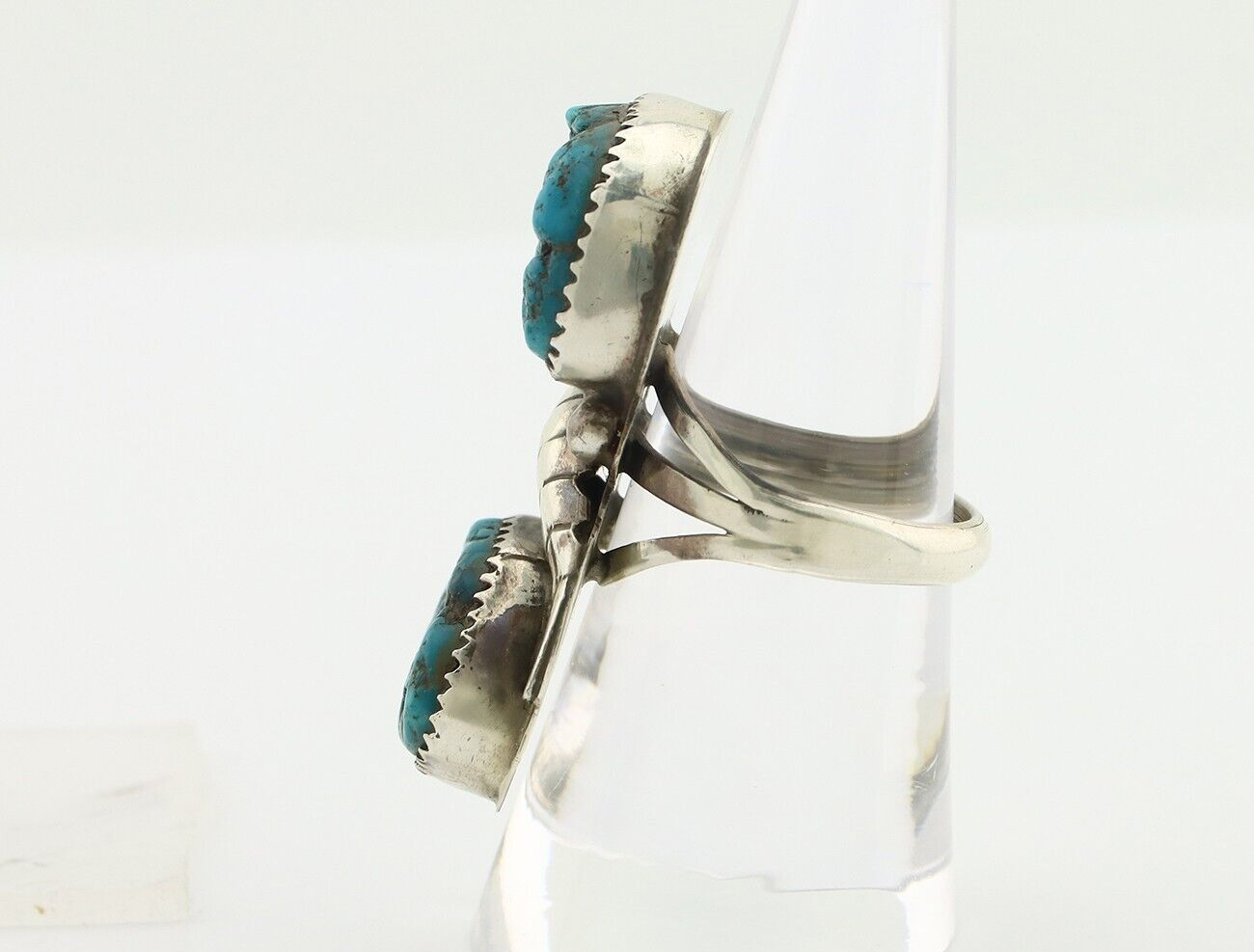 Navajo 2 Stone Ring 925 Silver Seafoam Turquoise Native American Artist C.80's