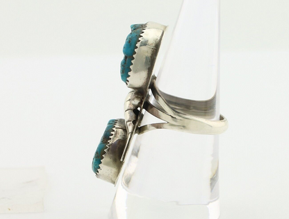 Navajo 2 Stone Ring 925 Silver Seafoam Turquoise Native American Artist C.80's