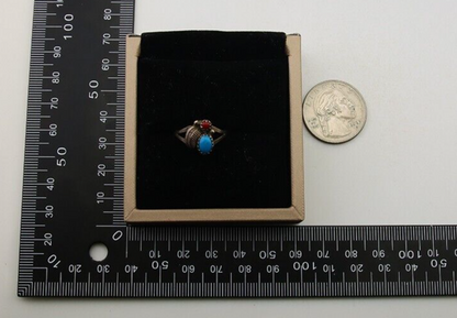 Navajo Handmade Ring 925 Silver Turquoise & Coral Native Artist C.80's