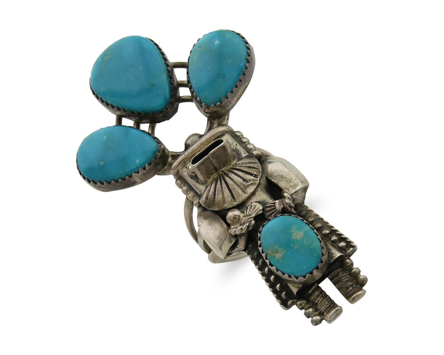 Navajo Kachina Ring 925 Silver Blue Gem Turquoise Signed Broken Arrow C.80's