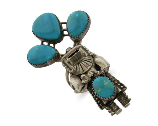 Navajo Kachina Ring 925 Silver Blue Gem Turquoise Signed Broken Arrow C.80's