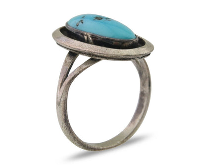 Navajo Ring 925 Silver Sleeping Beauty Turquoise Native American Artist C.80's