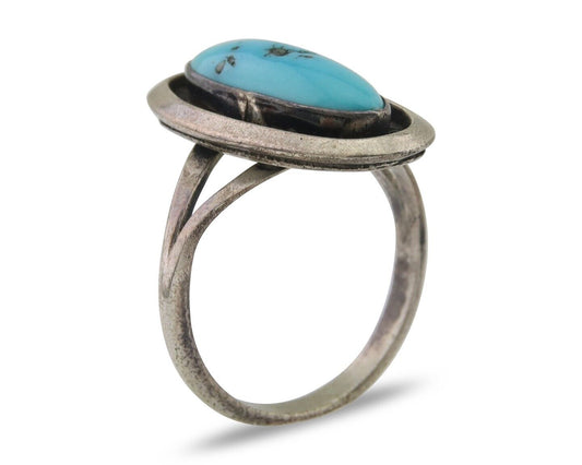 Navajo Ring 925 Silver Sleeping Beauty Turquoise Native American Artist C.80's