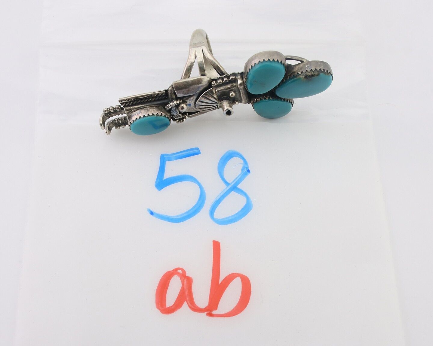 Navajo Kachina Ring 925 Silver Turquoise Artist Signed Broken Arrow C.80's