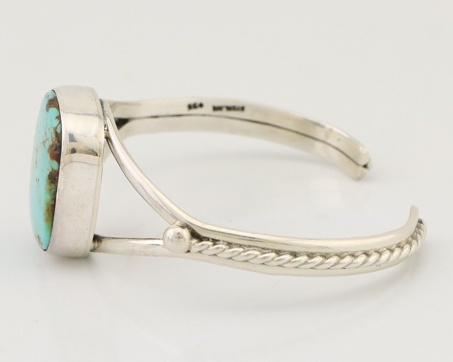 Navajo Cuff Bracelet 925 Silver Natural Blue Turquoise Artist Signed Gecko C.80s