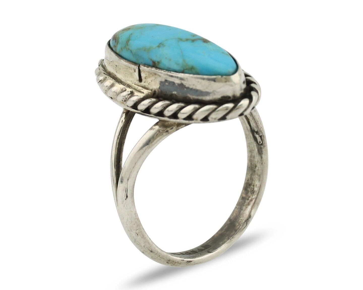 Navajo Ring 925 Silver Kingman Turquoise Native American Artist C.80's
