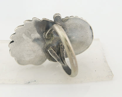 Navajo Ring 925 Sterling Natural Coral & Turquoise Native Artist C.80's Size 7.0